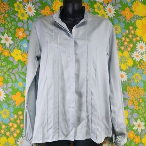Bloomingdale's Vintage 80s Pleated Soft Gray Silk Button Down Blouse